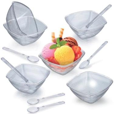 Imagem de Kit Tigela Pote Sobremesa Crista c/Talheres Acrílico 12 Peças - Sortidos Resistente Conjunto Jogo Multiuso - PANAMI