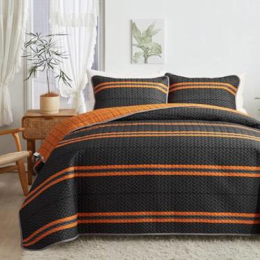Imagem de Conjunto de roupa de cama Flysheep Quilt Twin 173x218cm Laranja Preto