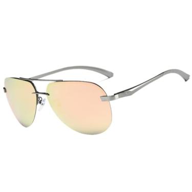 Imagem de Óculos de sol com proteção UV400 para homens e mulheres | Dobradiças de metal em alumínio, lentes coloridas | Para dirigir e praticar esportes ao ar livre, rosa