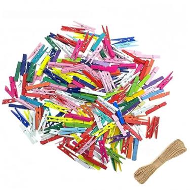 Imagem de Topxome 100 peças de clipes de madeira natural de 35 mm, prendedor de roupa, pasta de roupas, festa de casamento, clipes de madeira (mistos)