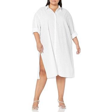 Imagem de Tommy Hilfiger Vestido feminino plus leve casual manga longa, Brt White, 2X