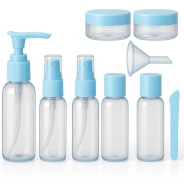 Imagem de Kit Frascos de Viagem 9 Peças com Necessaire Transparente Ideal para Shampoo, Condicionador, Sabonete Líquido, Cremes e Cosméticos (Azul) com Funil para EnchimentoAprovado para Avião Premium