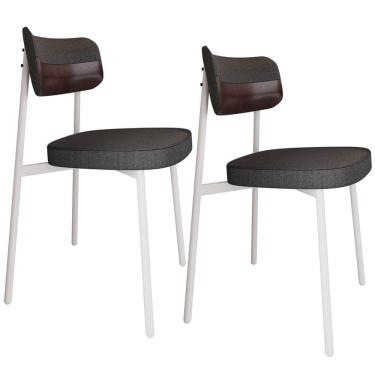 Imagem de Kit 02 Cadeiras Estofada Para Sala de Jantar Astrid Branco C01 Linho Preto Courino Café - Lyam Decor