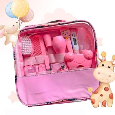 Imagem de Kit Higiene Bebê Rosa Aspirador Nasal Escova De Dedo Bolsa