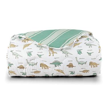 Imagem de Edredom Cobertor Lutti Solteiro Infantil Dupla Face 200 Fios Dinossauro Verde