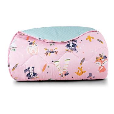 Imagem de Edredom Cobertor Lutti Solteiro Infantil Dupla Face 200 Fios Raposa Foxy Rosa