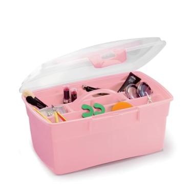 Imagem de Genérico Maleta Grande para Manicure, Rosa, com Bandeja Removível, Organizador Multiuso para Esmaltes e Cosméticos