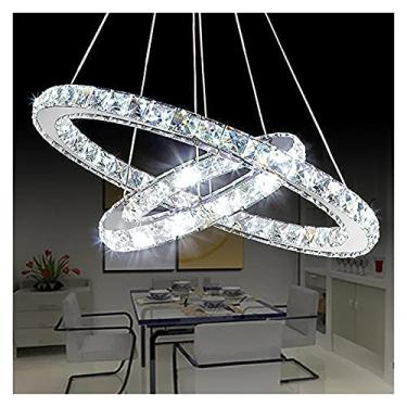 Imagem de Lustre moderno oval anéis led lustre pendurado iluminação lustre pingente luminárias de teto luminária compatível com sala de estar (cor: Rc dimming, tamanho: 2 anéis 60 40 cm)