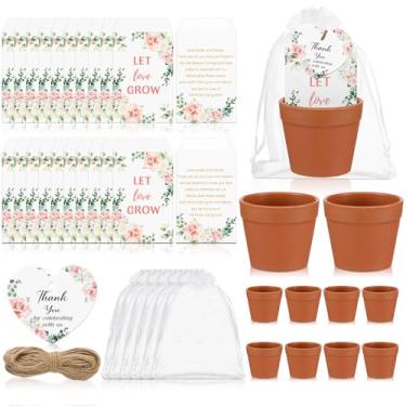 Imagem de Ctosree 50 conjuntos de lembrancinhas de casamento Let Love Grow para convidados, incluindo pacotes de sementes autoadesivos, vasos de flores de terracota, etiquetas de agradecimento, cordas de