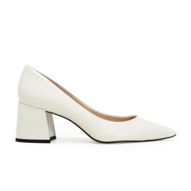 Imagem de Scarpin Clássico Polo London Club em Couro Confort Salto Baixo Bloco (Off White, BR, Adulto, Numérico, 39)