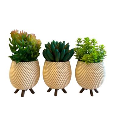 Imagem de Trio Vasos Cachepot Minimalista Decoração Delicada (Bege)