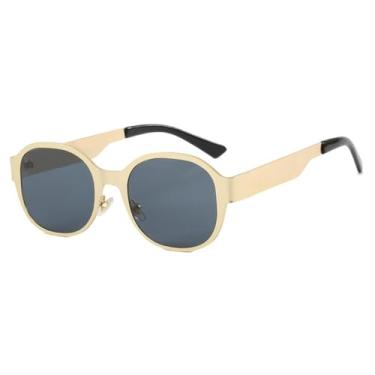 Imagem de Óculos de sol retrô de metal feminino, moda oval, proteção UV, espelhado, estiloso, casual, UV400, dourado, cinza, BH01