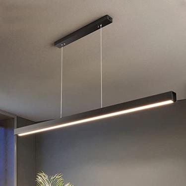 Imagem de Luminária de ilha de cozinha LED regulável de 47' da marca nórdica, barra de luz pendente moderna de liga de alumínio preta com controle remoto, design minimalista para sala de estar, sala d