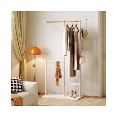 Imagem de Ganchos de prateleira para casacos, armazenamento de madeira maciça, cabide de quarto, guarda-roupa, canto, sala de estar, suporte para decoração de casa (branco)