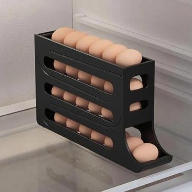 Imagem de Organizador de Ovos com Múltiplos Níveis e Rodízios - Otimizador de Espaço para Geladeira, Acesso Prático e Alta Capacidade (1 PEÇA 4 ANDARES - PRETO)