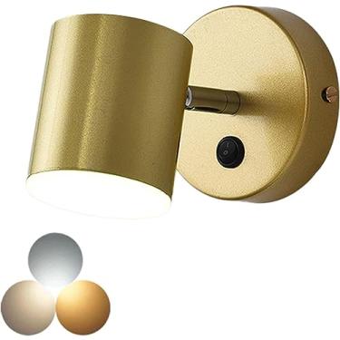 Imagem de Abajur de cabeceira com interruptor, luzes de parede para quartos, luminária de parede regulável, arandelas de parede LED de metal giratórias, holofotes tricolores ajustáveis, iluminação de