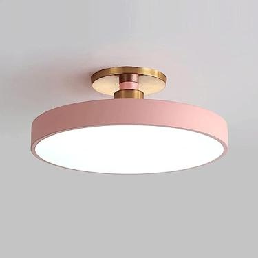 Imagem de Lustre de teto moderno LED de três cores com escurecimento, economia de energia, iluminação industrial nórdica para quarto e sala de estar, luminária redonda plana criativa com design semi-e