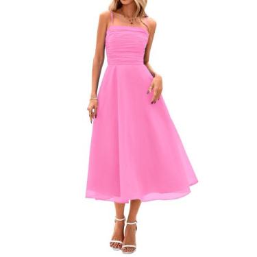 Imagem de Vestido feminino PRETTYGARDEN de verão com alça espaguete rosa midi