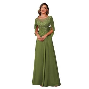 Imagem de Vestido RUMUGUYA, verde oliva, chiffon, mãe da noiva, US6