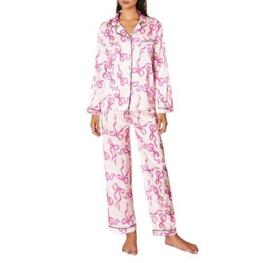 Imagem de Conjunto de pijamas femininos de seda acetinada Aopwsrlyi Conjunto de 