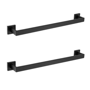 Imagem de Acessórios de banheiro preto fosco toalheiro suporte de papel suporte de escova de vaso sanitário prateleira de parede de vidro suporte de escova de dentes, suporte de papel (2 peças de barra única)
