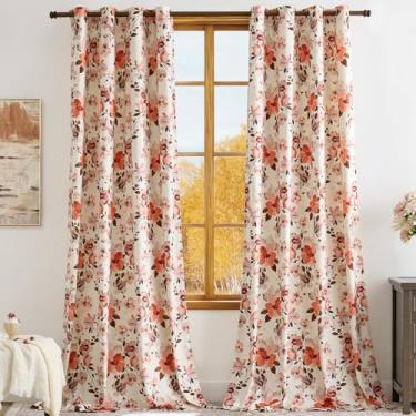 Imagem de Cortinas florais rosa 84 polegadas para quarto de menina cortinas de veludo com padrão de flor botânica peculiar estética antropologia moderna casa de fazenda escurecimento sala de estar cortinas de