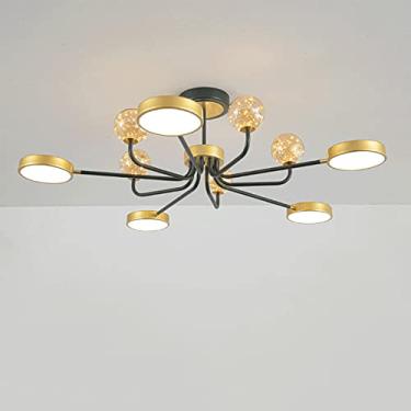 Imagem de YQSLQZZ Luminária de teto semi-embutida Sputnik Lustre com abajur de vidro de braço longo, luz de mudança de cor tripla 3000K-6000K, para sala de jantar, sala de estar, quarto