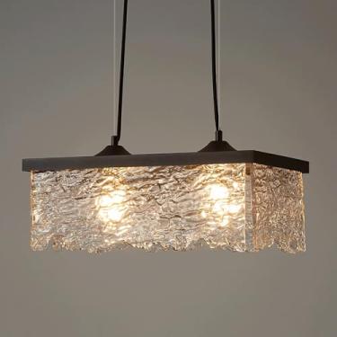 Imagem de YQSLQZZ Luzes de teto suspensas acima da mesa de jantar, luminária pendente de vidro preto vintage para sala de jantar, lustre quadrado moderno de ilha de cozinha, altura ajustável, luzes E27*1