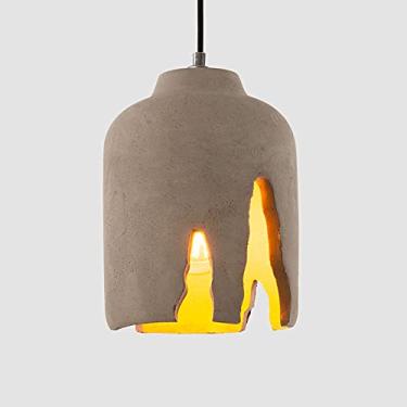 Imagem de YQSLQZZ Luminária pendente de casa de fazenda de cimento, lustre pequeno de restaurante retrô industrial, pia cozinha ilha entalhada cinzenta, luzes de teto suspensas, altura ajustável