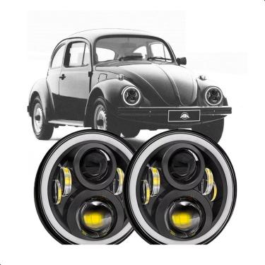 Imagem de 2 faróis circulares com seta 6000K – iluminação eficiente para Fusca e similares