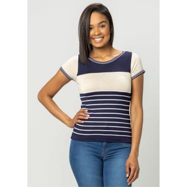 Imagem de Blusa Modal Pau a Pique Manga Curta Marinho/Bege