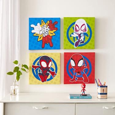 Imagem de Idea Nuova Spidey and His Amazing Friends Conjunto de arte de parede em tela quadrada, 28 x 28 cm cada para quarto