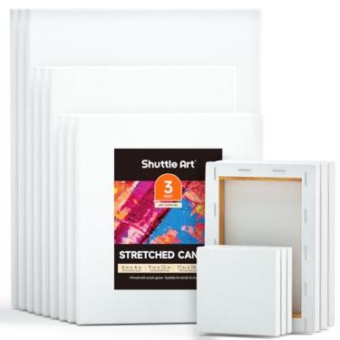 Imagem de Shuttle Art Tela esticada, pacote com 15, 10 x 10, 12 x 18 cm, 22 x 30 cm, 28 x 35 cm (3 de cada), 100% algodão, tela de pintura branca preparada, telas de arte para pintura acrílica, óleo, acrílico para despejar