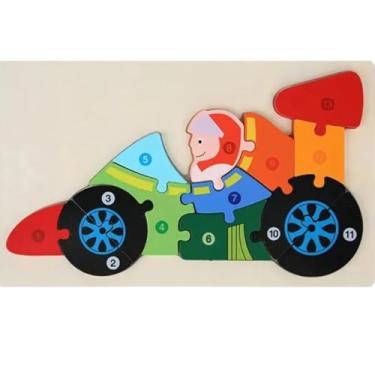 Imagem de Quebra-Cabeça Educativo MDF 3D Carrinho de Fórmula 1 Infantil Colorido - Brinquedo Pedagógico Sensorial e Didático