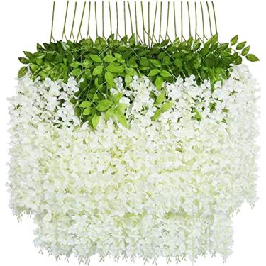 Imagem de U'Artlines Pacote com 24 (total de 86,4 pés) guirlanda artificial de flores de seda para decoração de festa de casamento (24, branco)