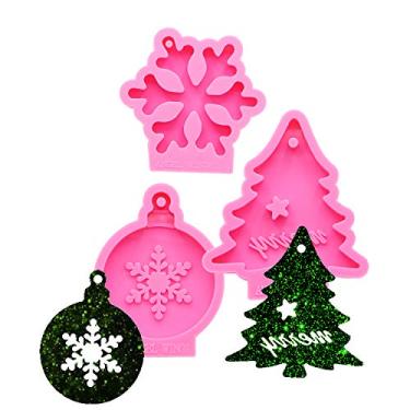 Imagem de Conjunto de 3 peças de moldes de silicone de Natal, conjunto de moldes de fundição de resina para decorações de Natal, ornamento de flocos de neve de silicone, moldes de resina para árvore de Natal, moldes de chaveiro, joias, pingentes, artesanato