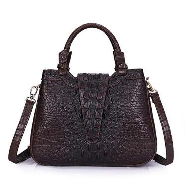 Imagem de Bigfanshu Bolsa feminina 2020 Fashion com estampa de crocodilo bolsa luxuosa de couro bolsa tiracolo, Café, 32cmX11cmX25cm