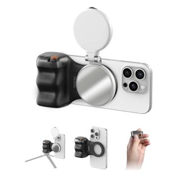 Imagem de TELESIN Cabo magnético para câmera de telefone Fun Shot (preto) + luz magnética para selfie C03 (branca) kit compatível com iPhone Magsafe e Android, kit criador para selfies/fotografia/TikTok