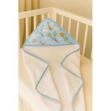 Imagem de Toalha de Banho Bebê Infantil com Capuz 100% Algodão 3 Camadas – Toalha Soft Grossa de Fralda Safari Macia e Absorvente (Azul)