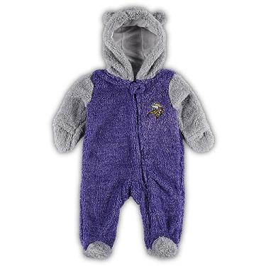 Imagem de Outerstuff Pijama de lã para recém-nascidos e bebês roxo/cinza Minnesota Vikings Game Nap Teddy Bunting com zíper