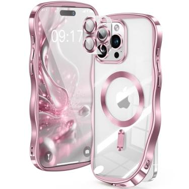 Imagem de [Anel de CD e borda ondulada encaracolada] para iPhone 15 Pro, 2025 atualizada [proteção total da câmera] [compatível com Mag-Safe] Capa transparente macia não amarelada para 15 Pro 6,1 polegadas