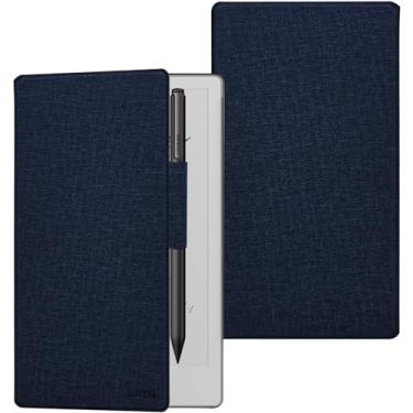 Imagem de GOVTVA Capa de couro magnética para notável Paper Pro Move de 7,3 polegadas, ultrafina, leve, aprimorada para hibernar/despertar, com suporte para caneta e fecho magnético (tecido azul casca)