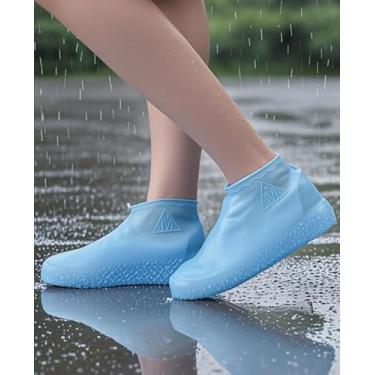 Imagem de Capas de silicone reutilizáveis, galochas antiderrapantes para chuva, proteção elástica para sapatos, Azul, Large