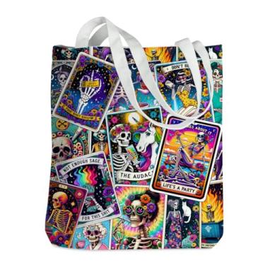 Imagem de Carta de tarô de esqueleto engraçado caveira gótica bruxa material de bruxaria suprimentos de lona gótica sacola de compras reutilizável 03, Multicrânio 00853, 13.8 x 16 inches