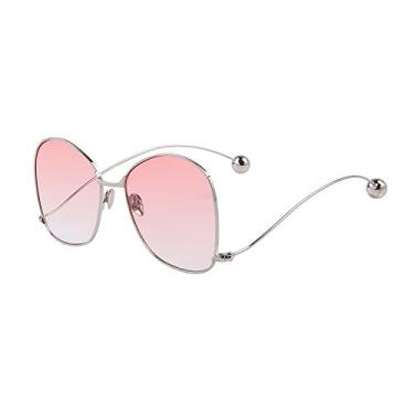 Imagem de Óculos de sol grandes com armação de metal para mulheres, retrô, lentes planas, óculos de sol com proteção UV, Armação prateada/lente gradiente rosa, Lens Width: 58 Millimeters