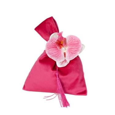 Imagem de Bolsa de mão festiva com alça de flor estilo coreano elegante bolsa de mão de veludo com nó de veludo, Quente, 15*22cm