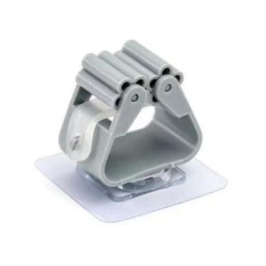 Imagem de Gancho de parede à prova d'água perfurado para pendurar esfregão rack banheiro esfregão gancho de cola gancho de vassoura suporte de esfregão clipe (cinza)