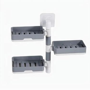 Imagem de Saboneteira Tripla Com Adesivo Porta Sabonete Gilatorio De Plastico 3 Andares