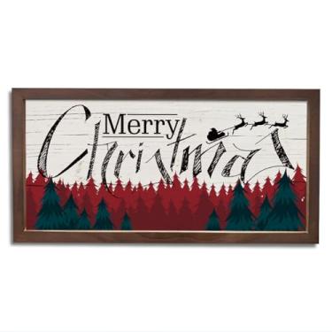 Imagem de Placa de Feliz Natal, decoração de cervo de Papai Noel, decoração de parede de árvores de Natal, decoração de casa para sala de estar, arte de decoração de vibração, placa de madeira emoldurada