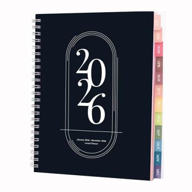 Imagem de Agenda Rileys 2026, agenda com visualização semanal e mensal, agenda diária e agenda anual, encadernado em espiral com abas, notas, objetivos e feriados (preto, 20 x 15 cm)
